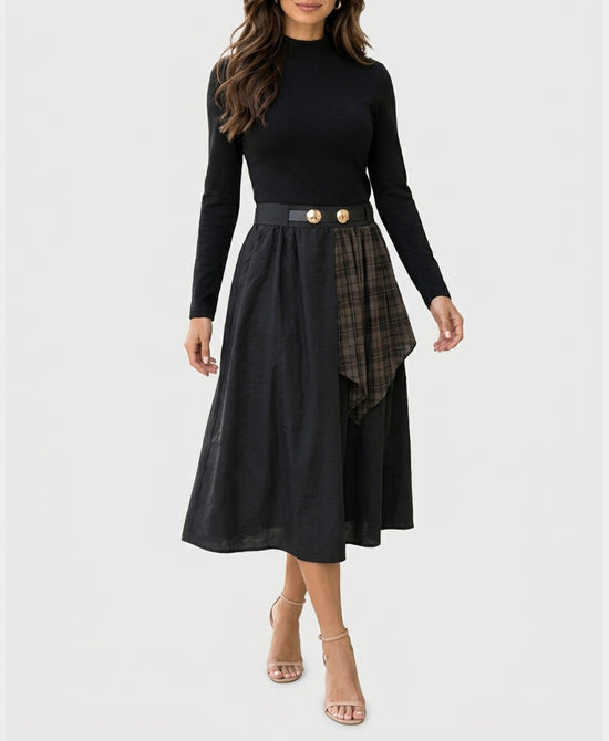 
Mixed Media Midi Dress in BLACK MULTI view 1
