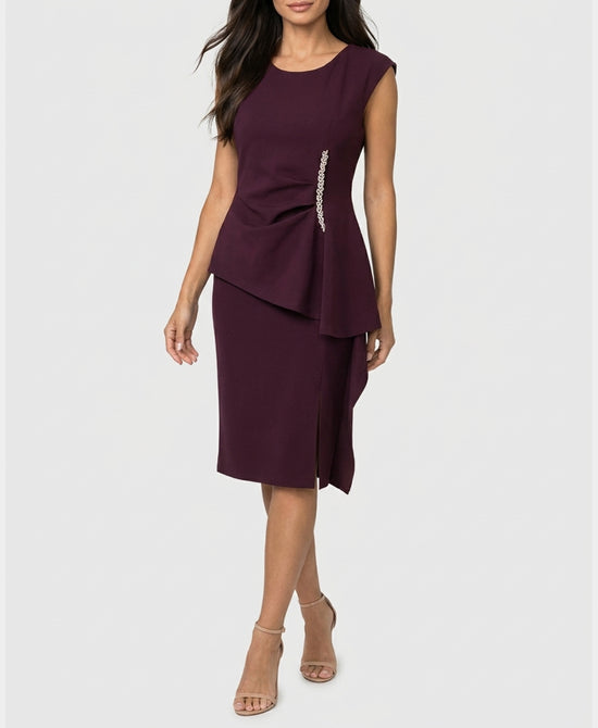 
Dress w/ Ruched Detail & Jewels in BURGUNDY view 1