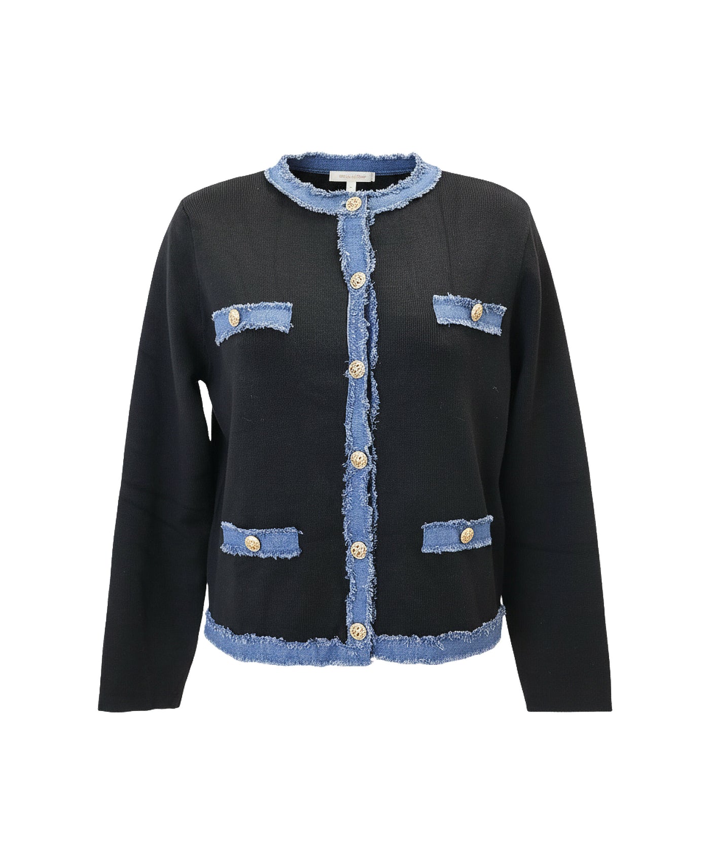 Knit Cardigan w/ Denim Trim view 2