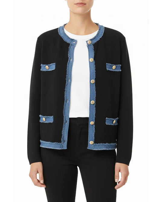 Knit Cardigan w/ Denim Trim view 