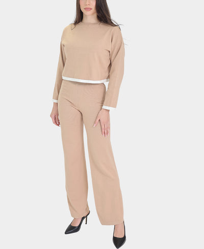 Contrast Knit Top & Pants Set- 2 Pc Set image 1