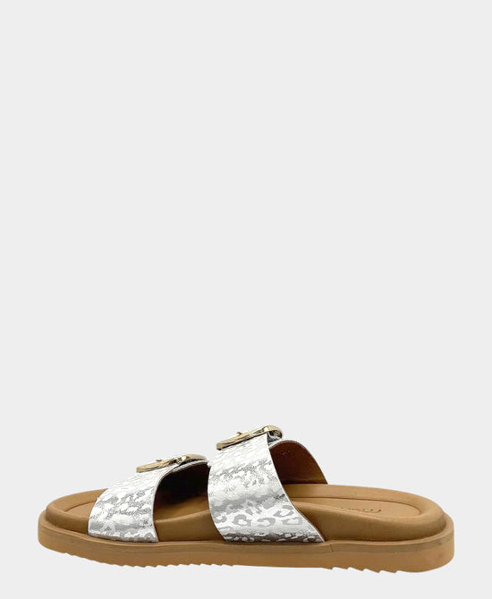 
Leather Leopard Print Buckle Sandal in SILVER view 2