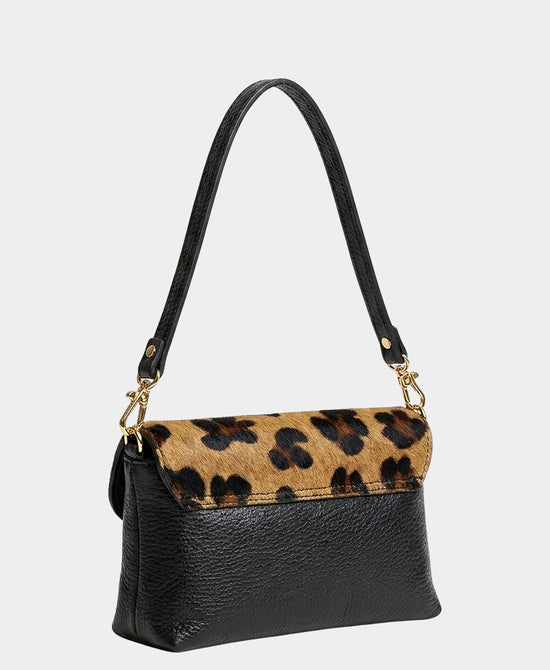 
Leather Leopard Print Shoulder Bag in BROWN/BLACK view 2