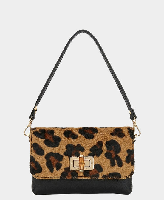 
Leather Leopard Print Shoulder Bag in BROWN/BLACK view 1