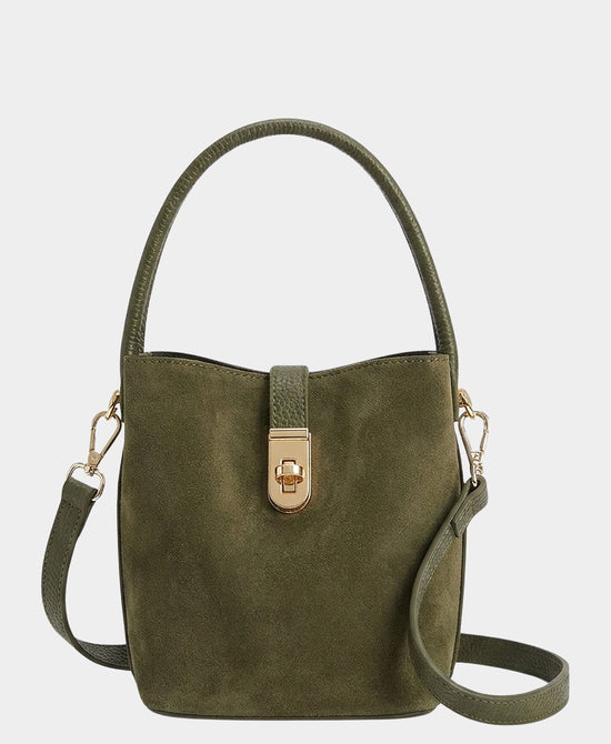 
Suede & Leather Bucket Bag in OLIVE view 1