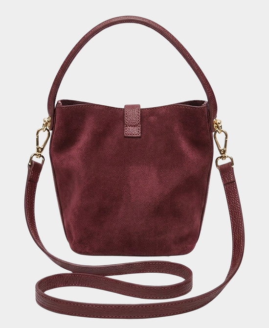 
Suede & Leather Bucket Bag in BURGUNDY view 2