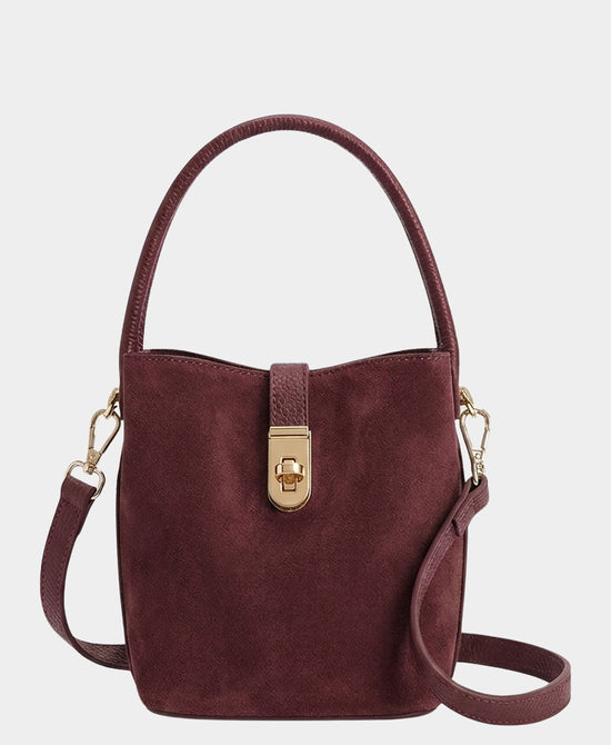 
Suede & Leather Bucket Bag in BURGUNDY view 1