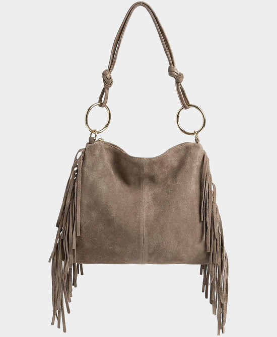 
Suede Fringe Shoulder Bag in TAUPE view 2