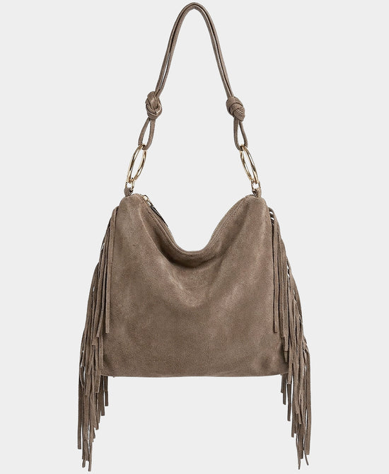 
Suede Fringe Shoulder Bag in TAUPE view 1