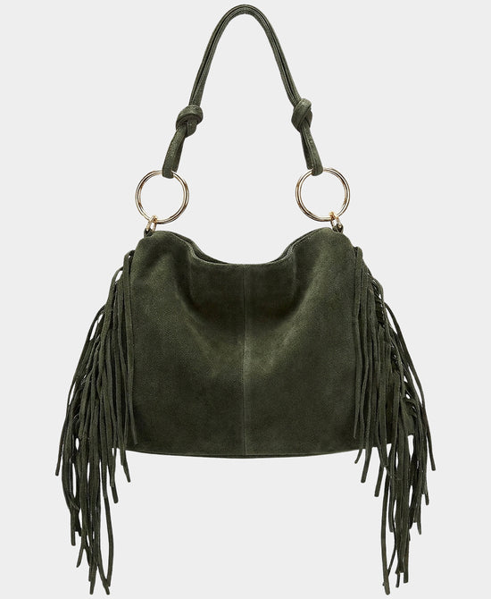 
Suede Fringe Shoulder Bag in OLIVE view 2