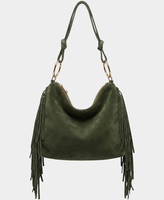 
Suede Fringe Shoulder Bag in OLIVE view 1