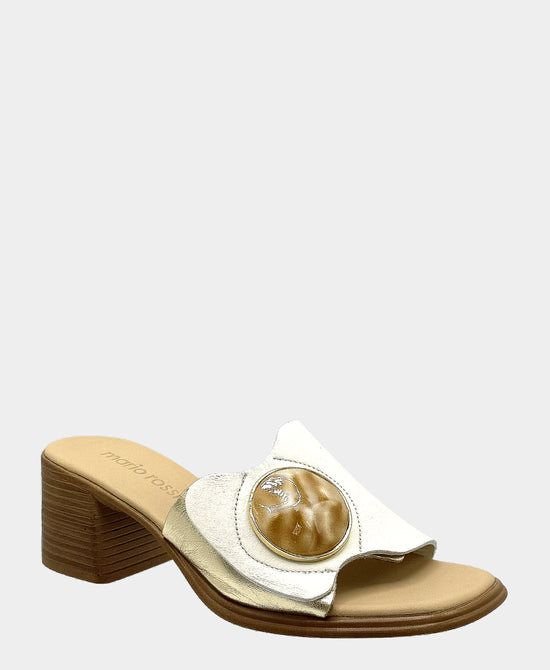 
Leather Heeled Sandal in CREAM/GOLD view 1