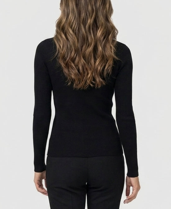 
Knit Ribbed Top w/ Iridescent Crystals in BLACK view 2