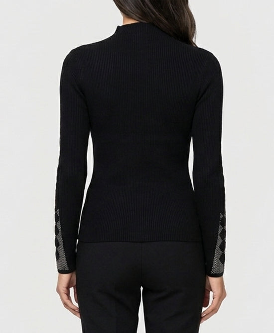 
Knit Ribbed Top w/ Crystals in BLACK view 2
