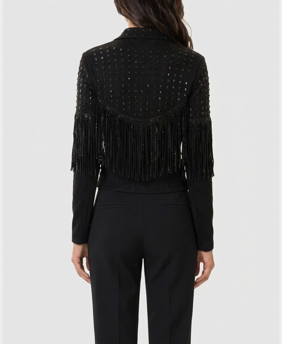 
Jacket w/ Crystals, Studs & Fringe in BLACK view 2