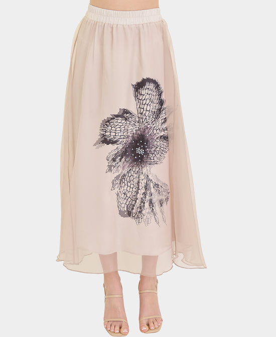 Floral Print Chiffon Midi Skirt view 1