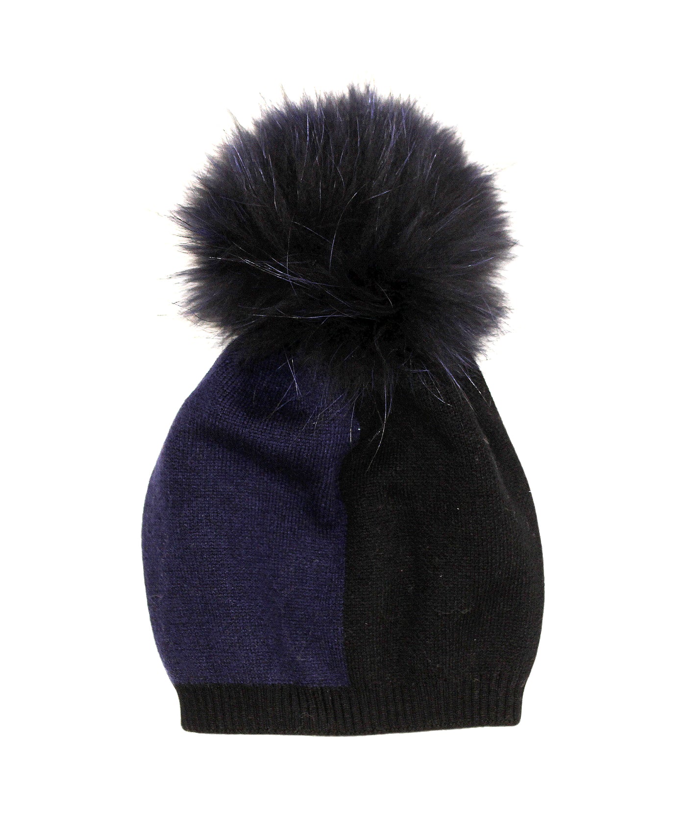 Colorblock Knit Hat w/ Fur Pom image 1