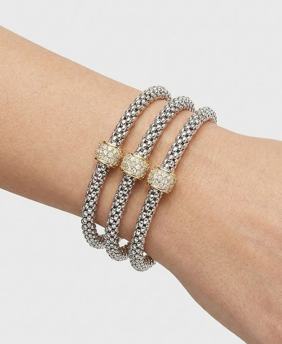 
Set Of 3 Mesh Elastic Bracelets w/ Crystals in SILVER view 1