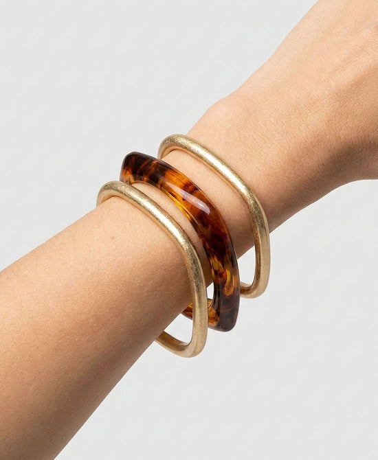 
Set Of 3 Bangle Bracelets in GOLD/BROWN view 1