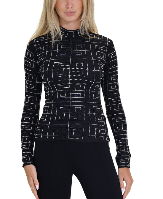 Mock Neck Top w/ Crystals view 