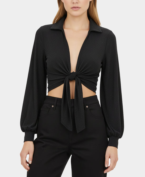 Mesh Tie Front Top w/ Crystals view 