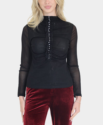 Mesh Ribbed Top w/ Rhinestones image 1