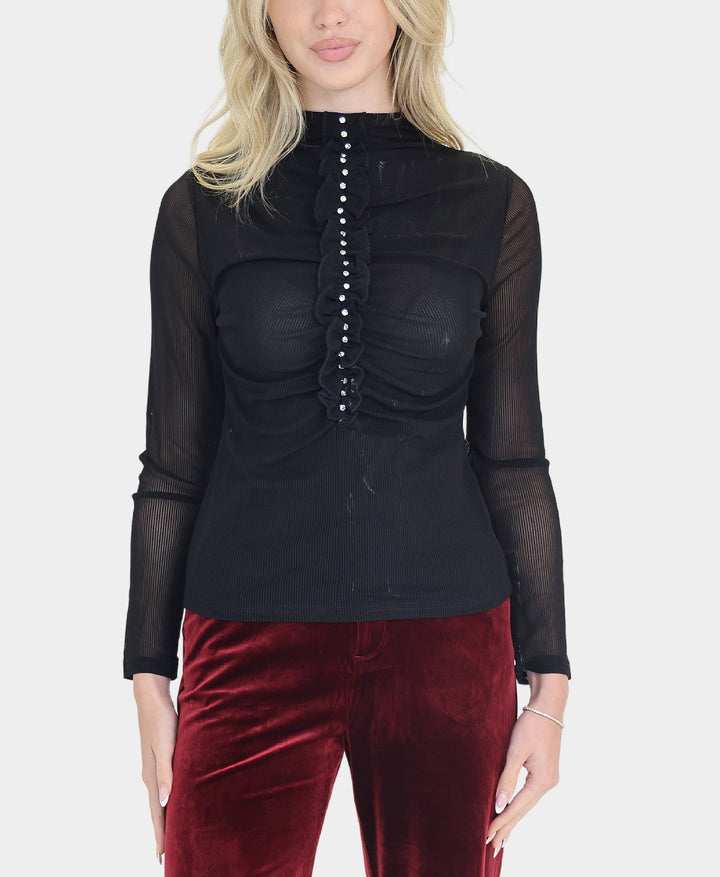 Mesh Ribbed Top w/ Rhinestones – FOX'S - Online