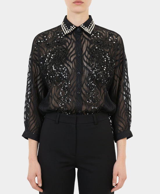 Burnout Blouse w/ Sequins & Pearls view 