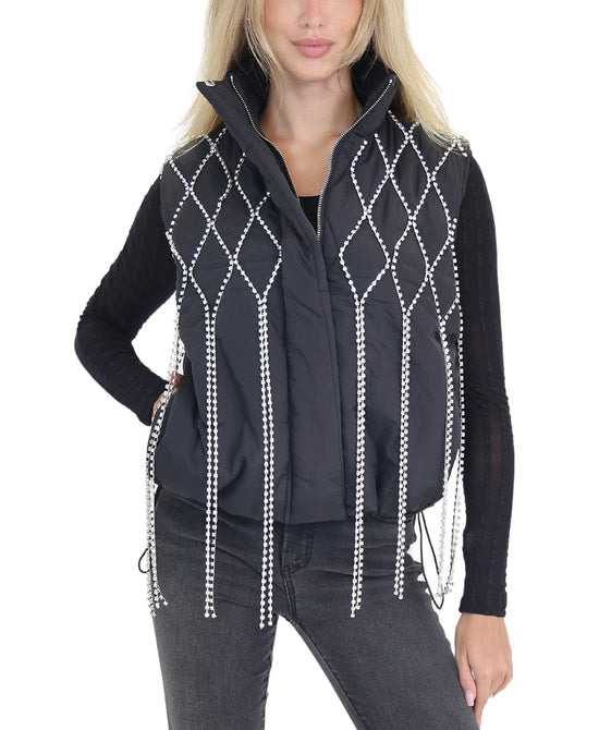 Puffer Vest w/ Rhinestones view 