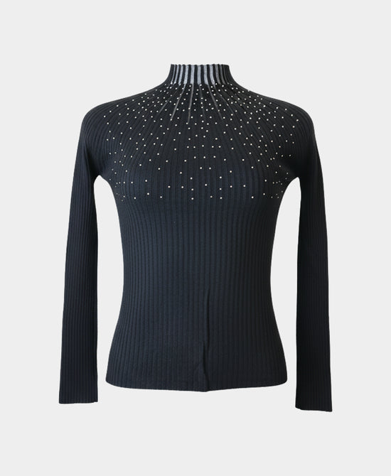 Knit Rib Top w/ Iridescent Crystals view 