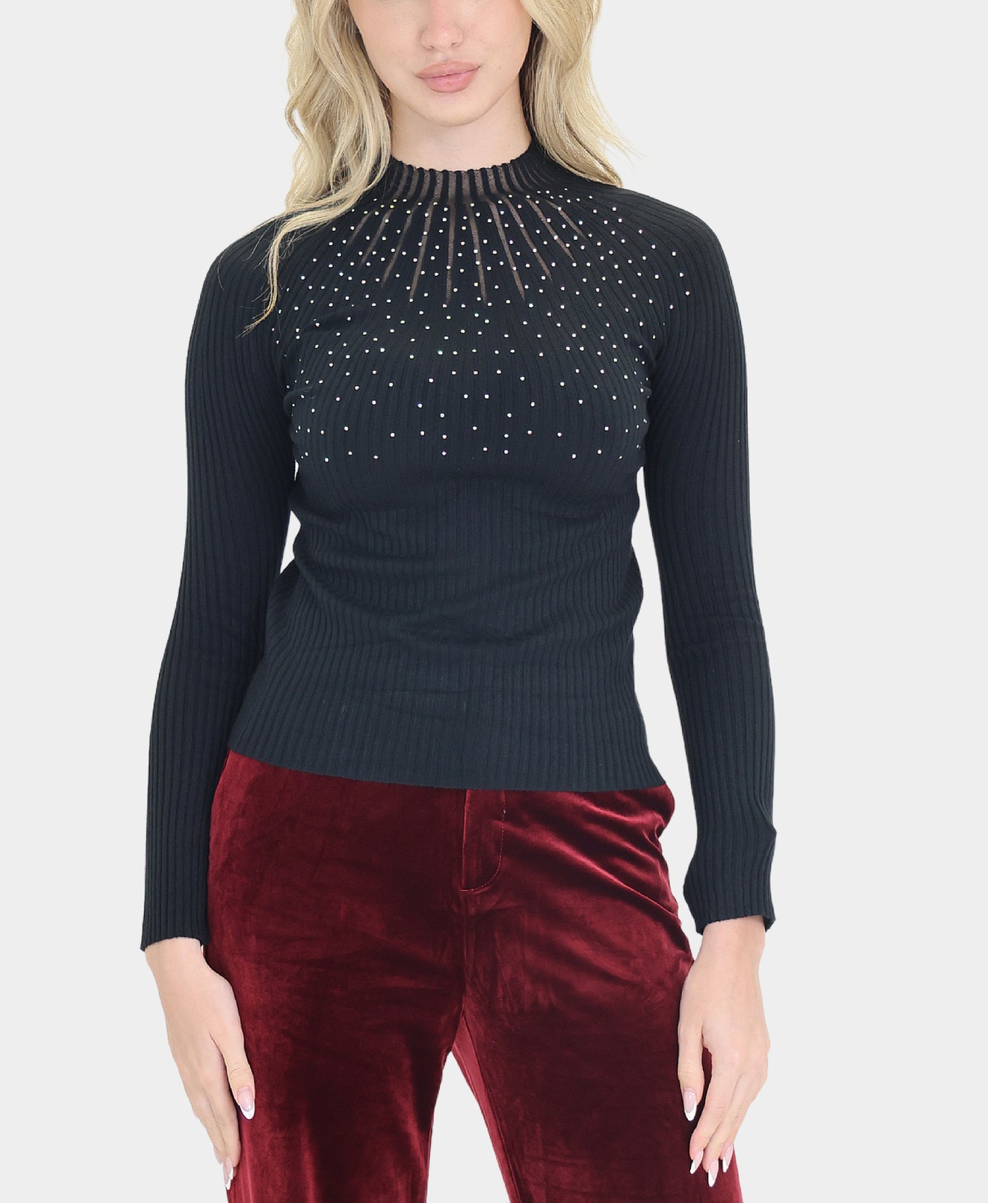 Knit Rib Top w/ Iridescent Crystals view 1