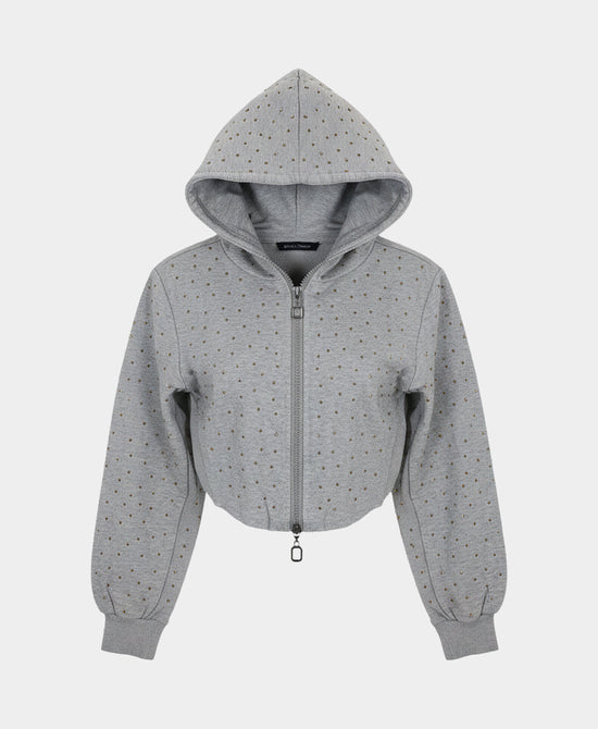 Cropped Fleece Hoodie w/ Crystals view 