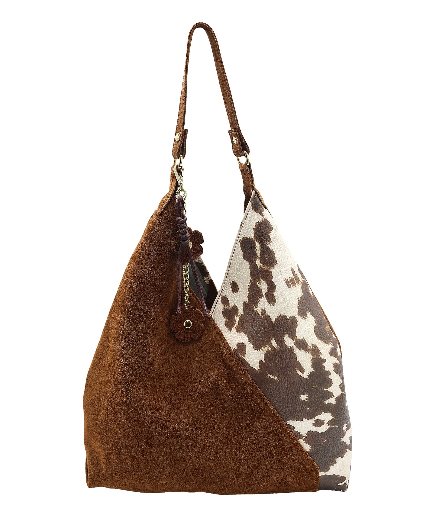 Leather & Suede Cow Print Shoulder Bag view 1