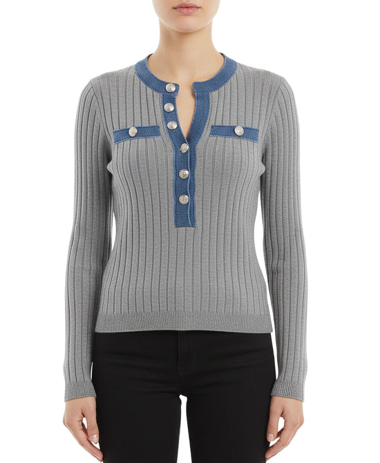 Knit Top w/ Denim Trim view 