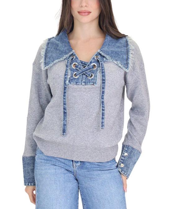 Sweater w/ Denim Trim view 