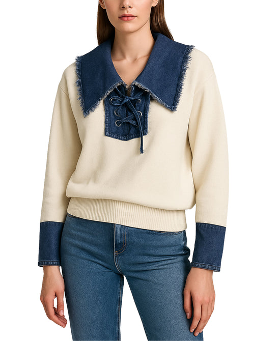 Sweater w/ Denim Trim view 