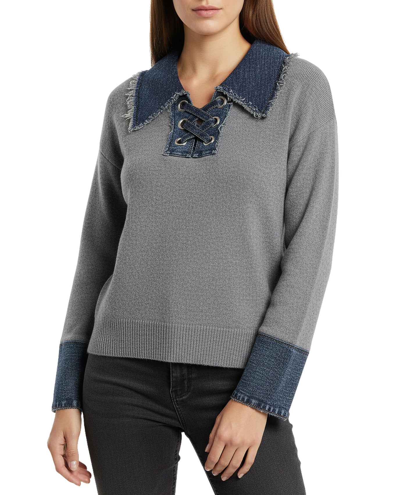 Sweater w/ Denim Trim view 1