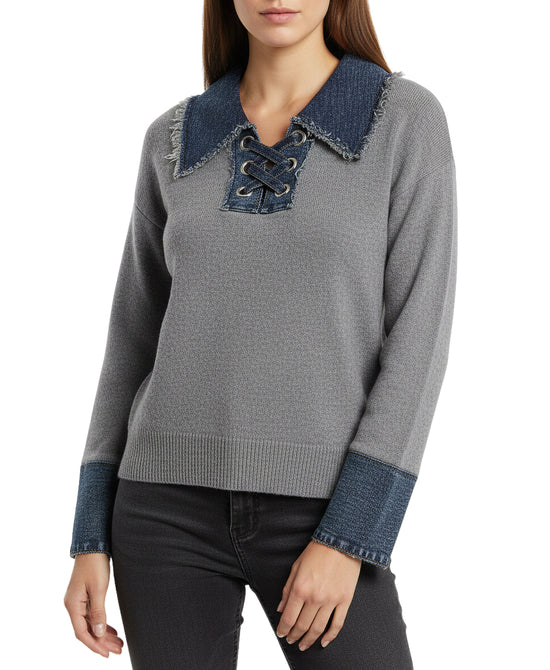 Sweater w/ Denim Trim view 