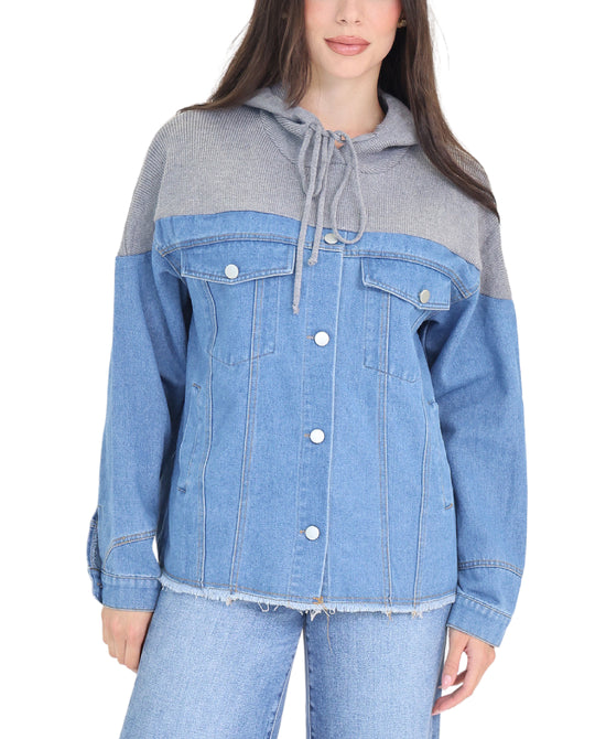 Denim & Knit Combo Shacket view 