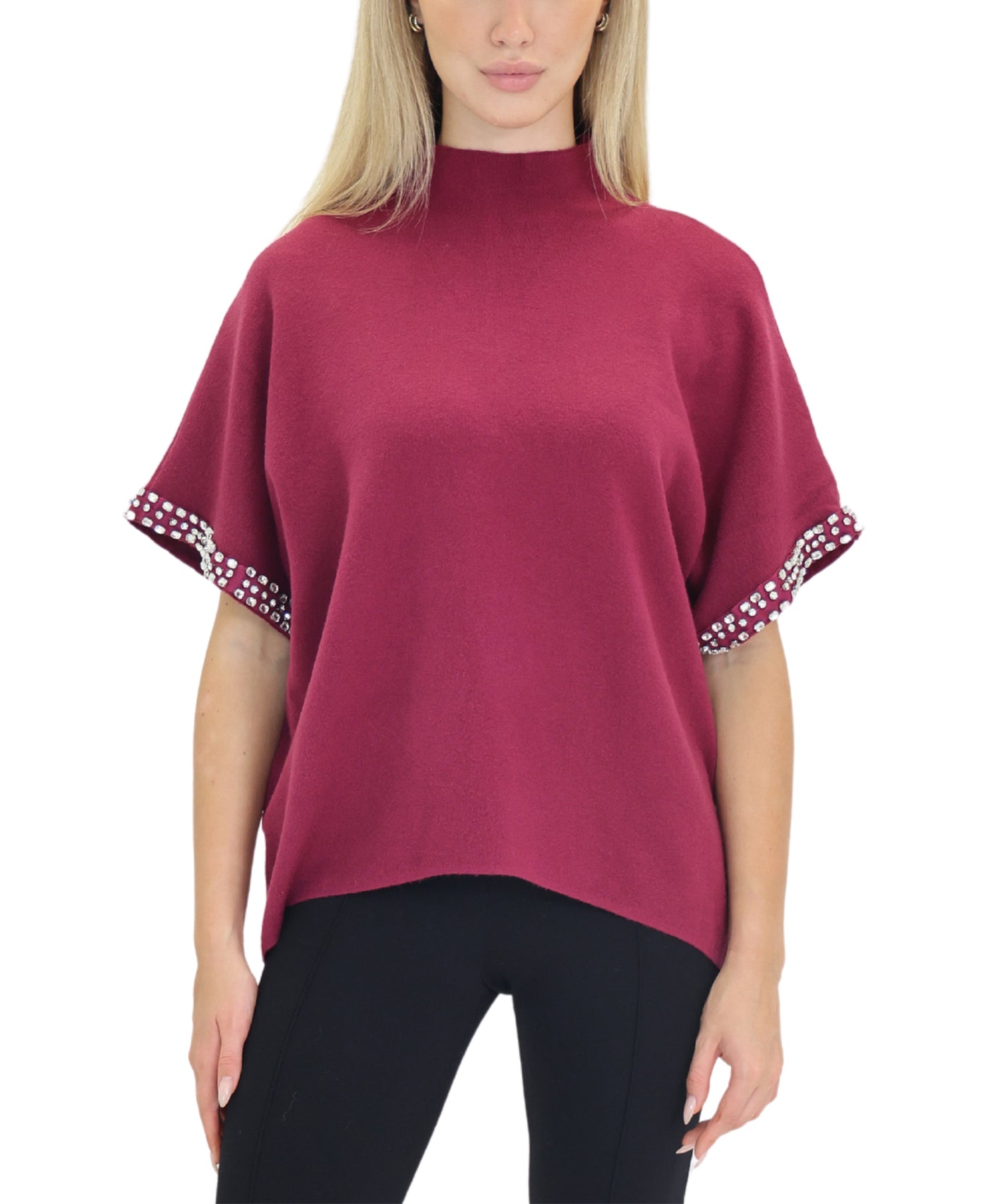Short Sleeve Sweater w/ Rhinestone Trim view 1