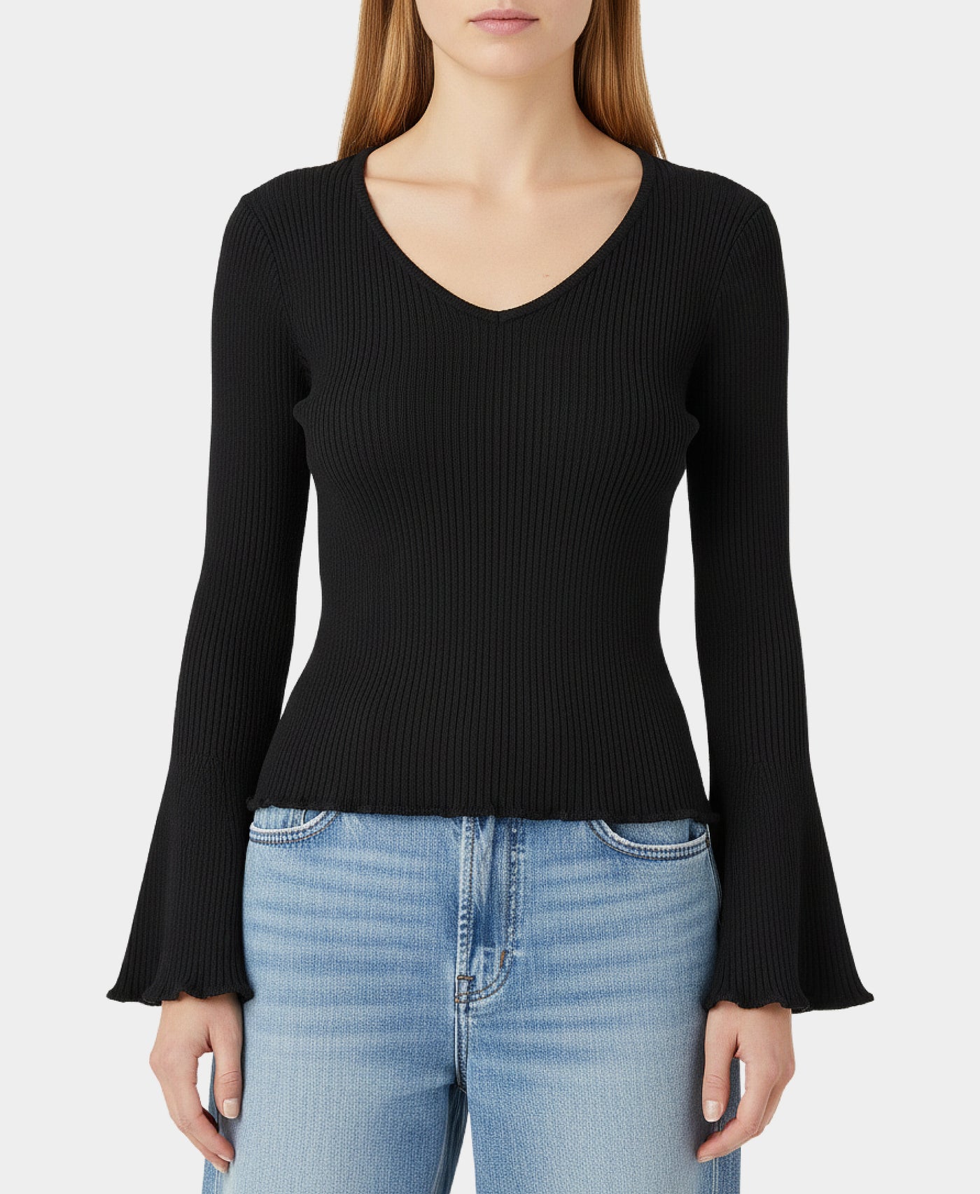 Ribbed Sweater w/ Bell Sleeves view 1