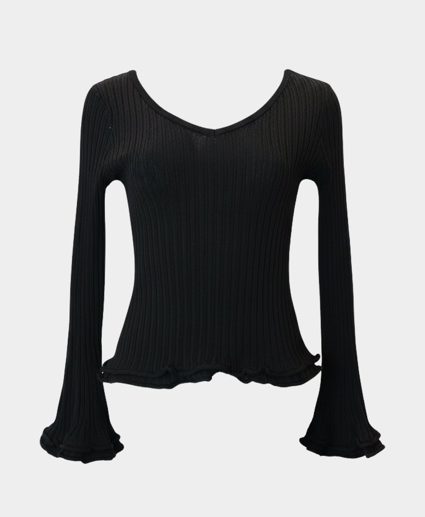 Ribbed Sweater w/ Bell Sleeves view 3