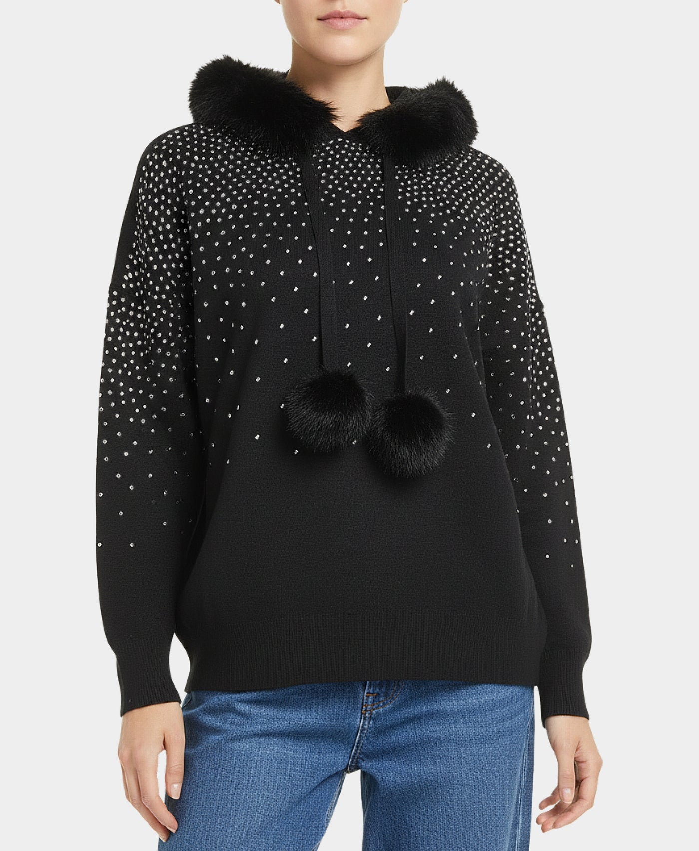 Crystal Accented Sweater w/ Faux Fur Trim Hood view 1