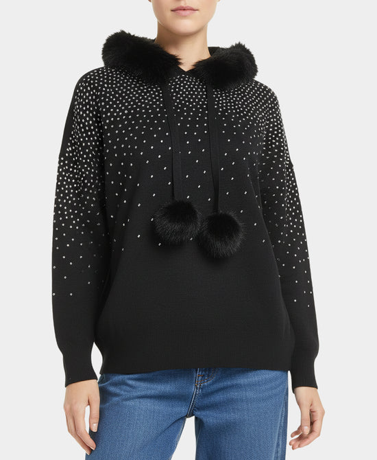 Crystal Accented Sweater w/ Faux Fur Trim Hood view 