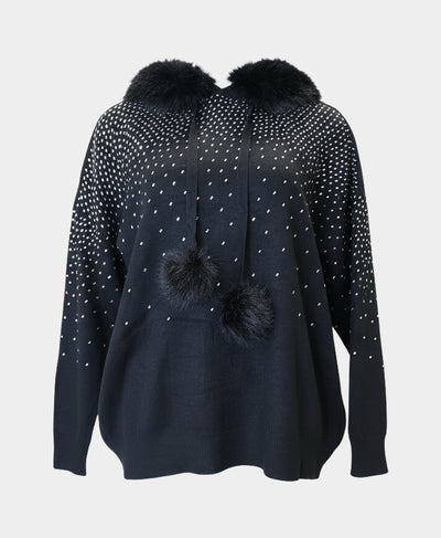 Crystal Accented Sweater w/ Faux Fur Trim Hood image 2