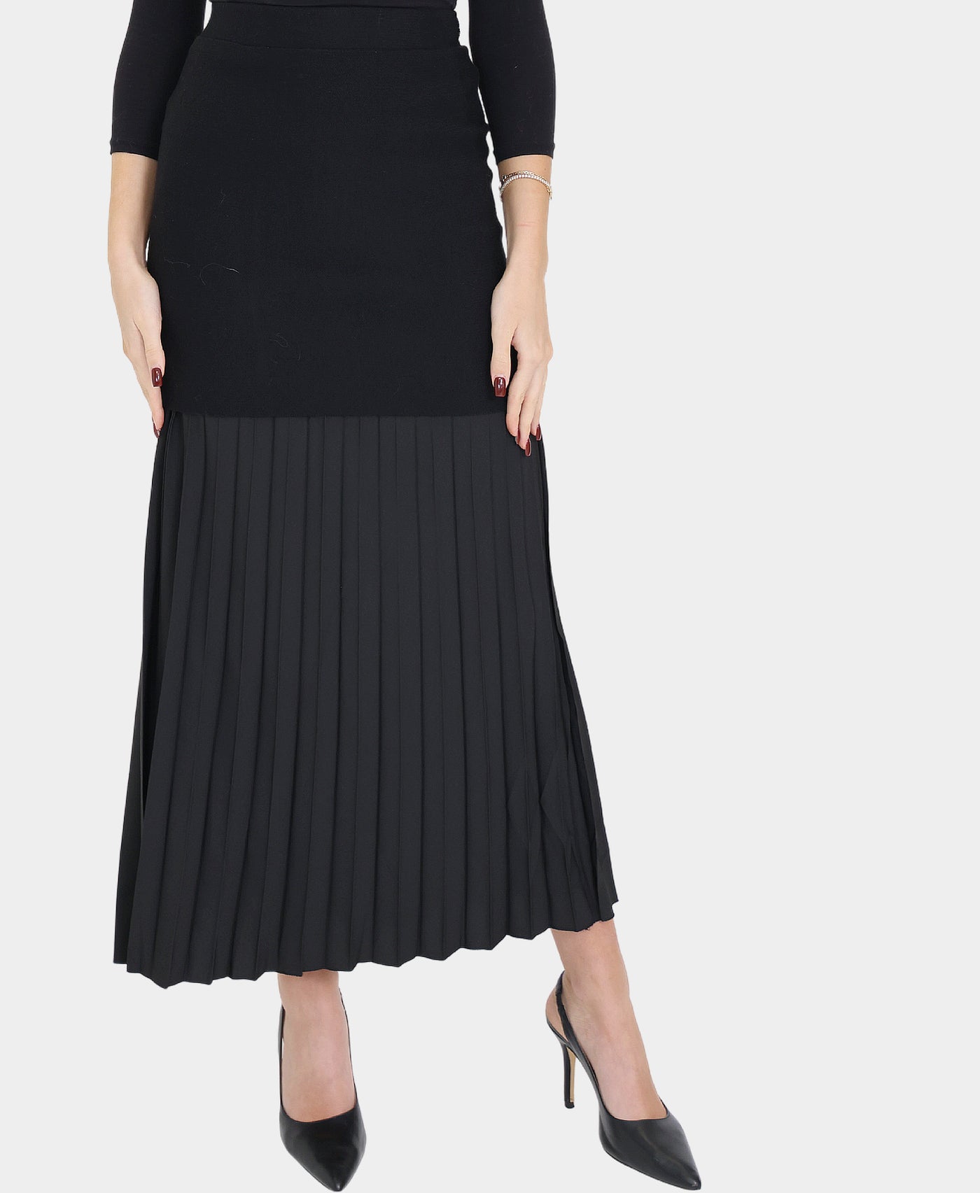 Knit w/ Pleated Chiffon Trim Skirt view 1