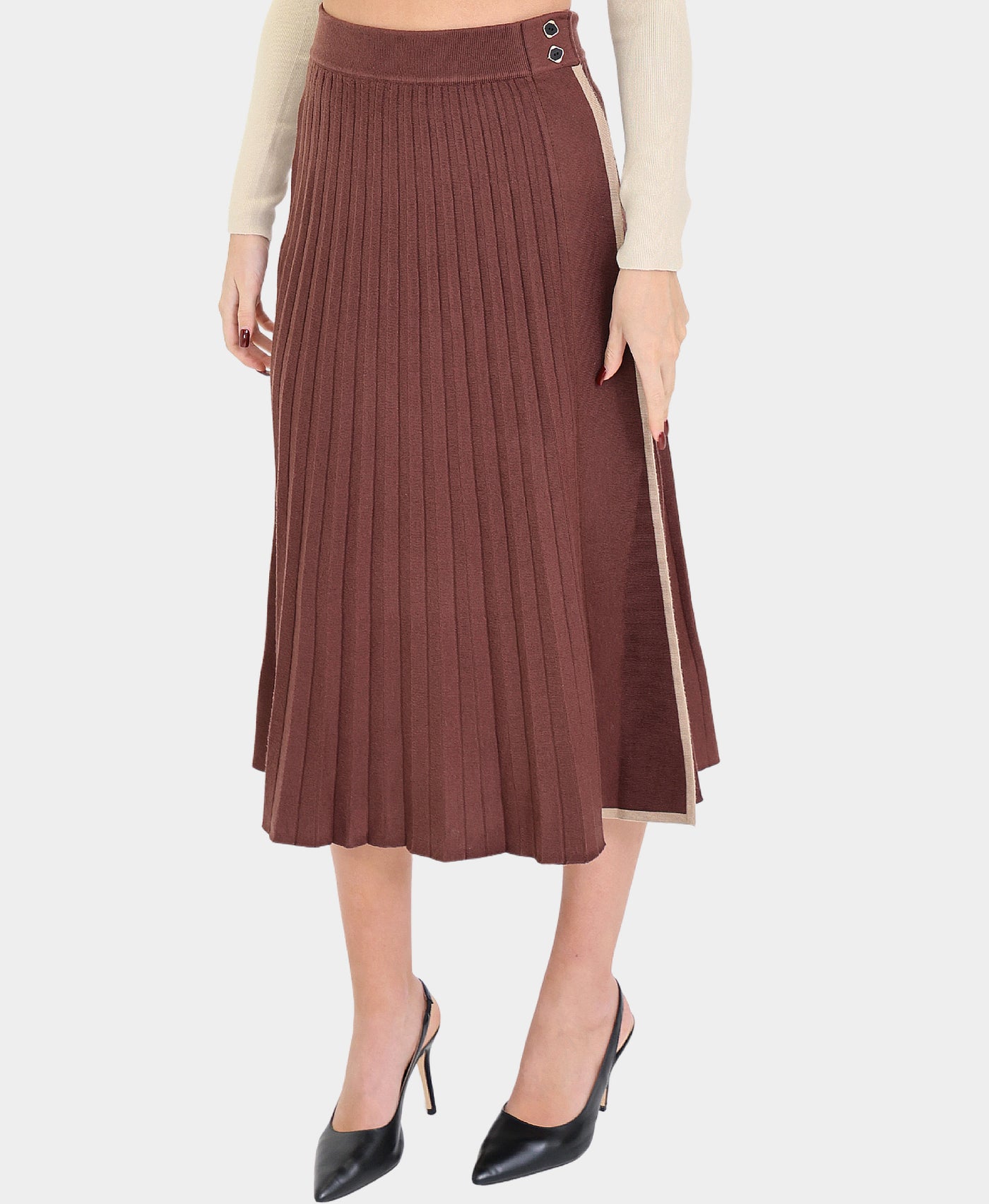 Knit Pleated Skirt w/ Contrast Stripe view 1