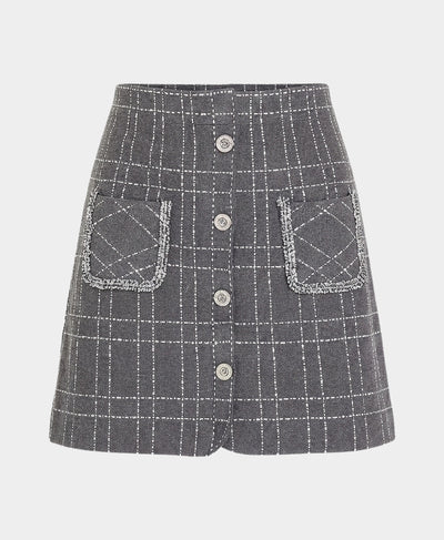 Knit Skirt w/ Tweed & Button Detail image 2