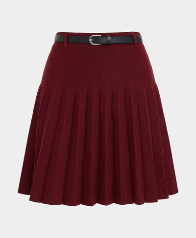 Knit Pleated Skirt w/ Belt image 3