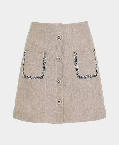 Knit Skirt w/ Tweed & Button Detail image 3